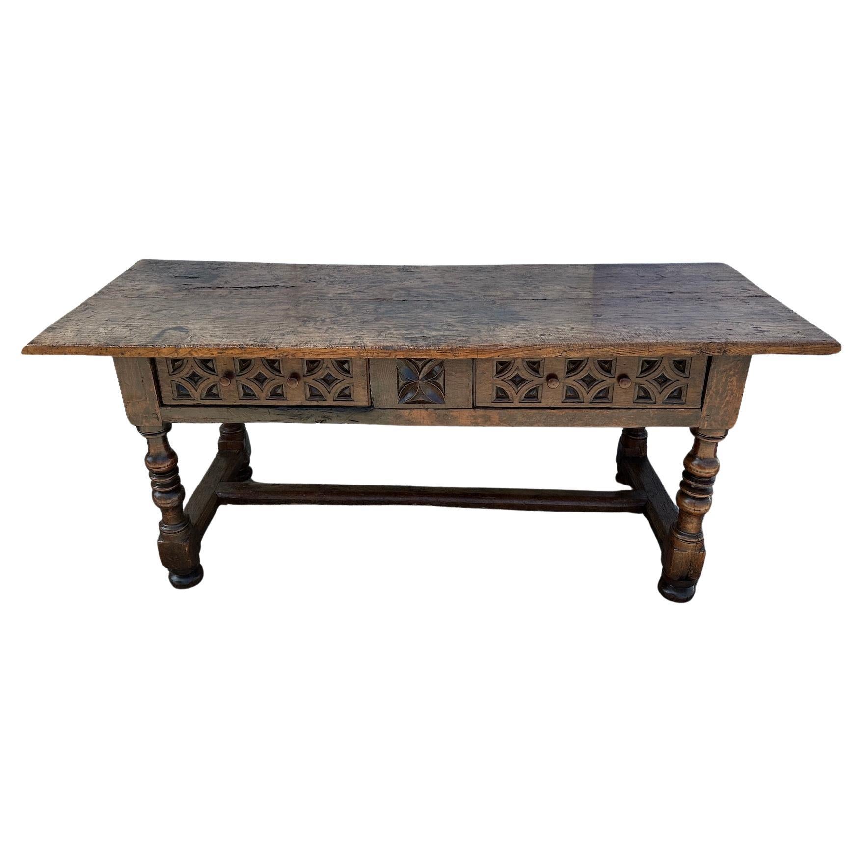 Spanish Baroque Style Walnut Library Table In Good Condition For Sale In Los Angeles, CA