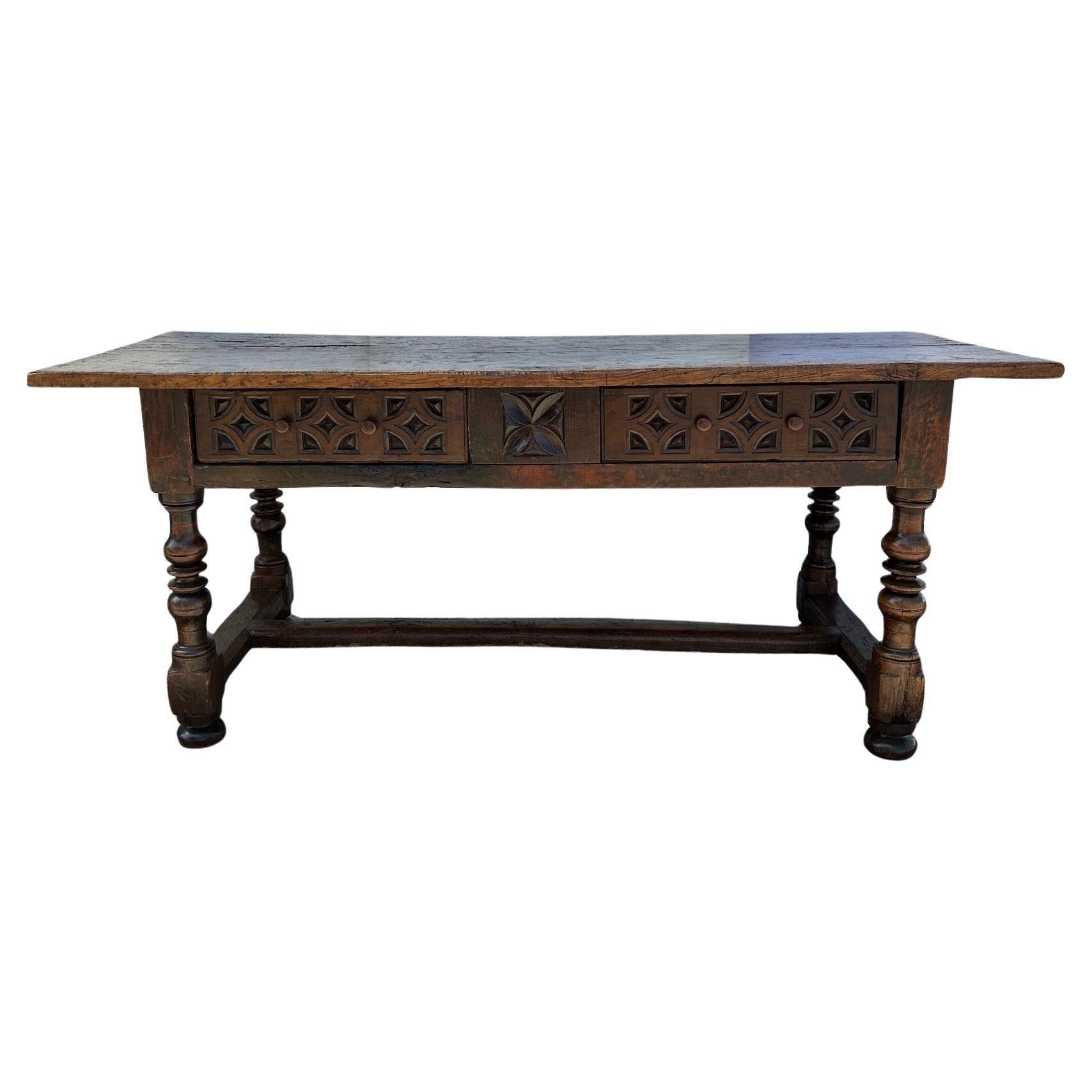 Spanish Baroque Style Walnut Library Table For Sale 1