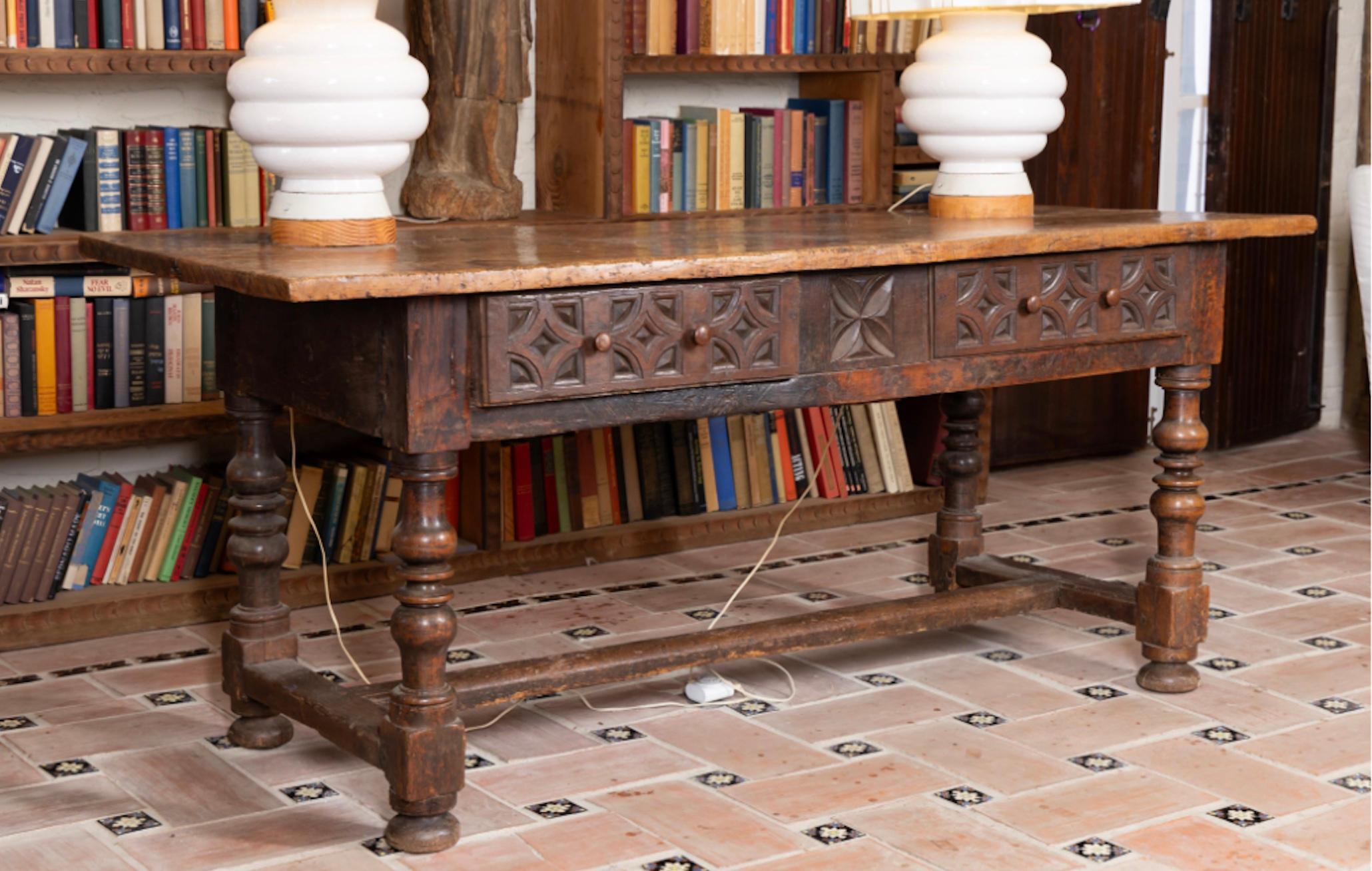 Spanish Baroque Style Walnut Library Table For Sale 2