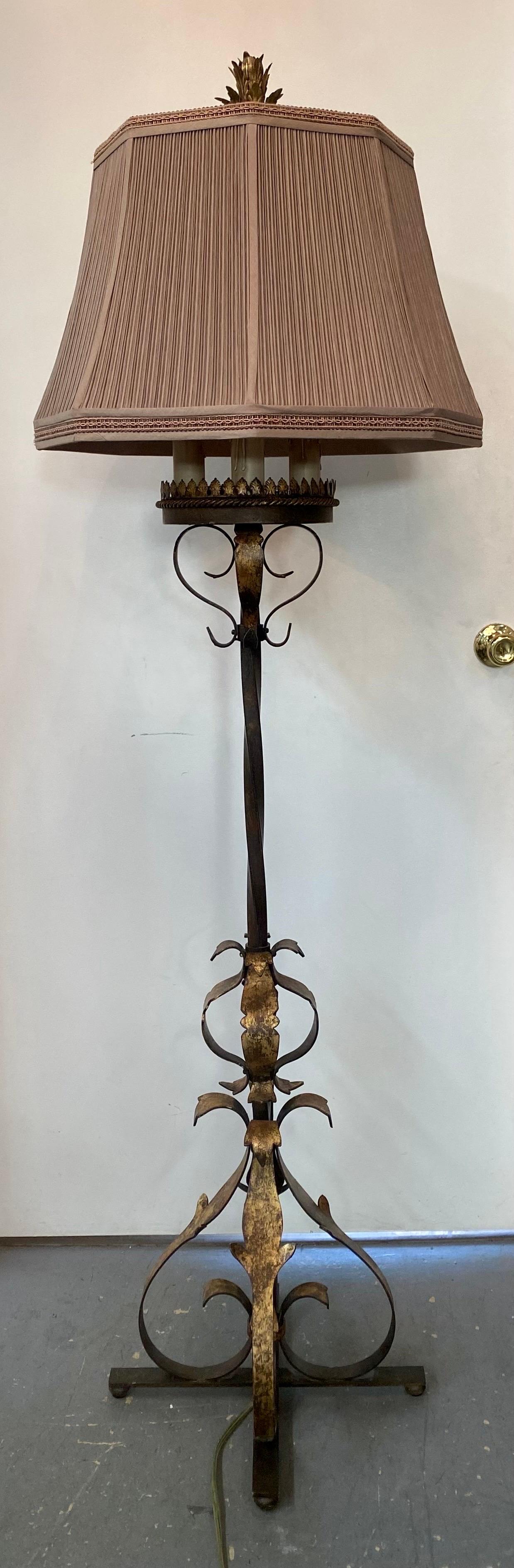 Spanish Baroque Style Wrought Iron Floor Lamp by Fine Art Lighting, a Pair  In Good Condition For Sale In Plainview, NY