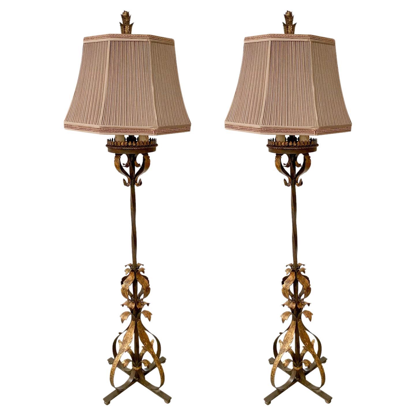 Spanish Baroque Style Wrought Iron Floor Lamp by Fine Art Lighting, a Pair  For Sale