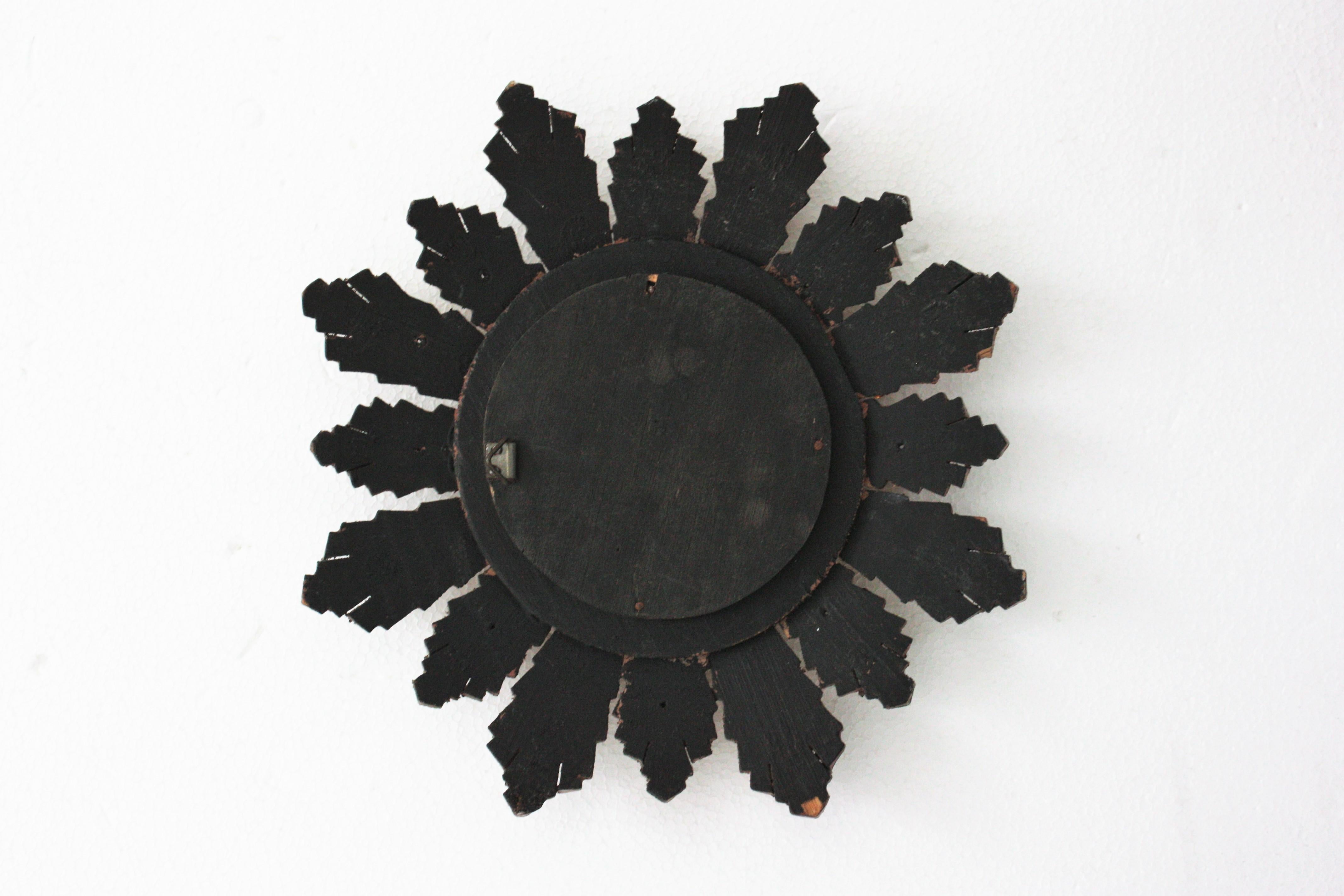 Spanish Baroque Sunburst Giltwood Convex Mirror in Small Scale 3