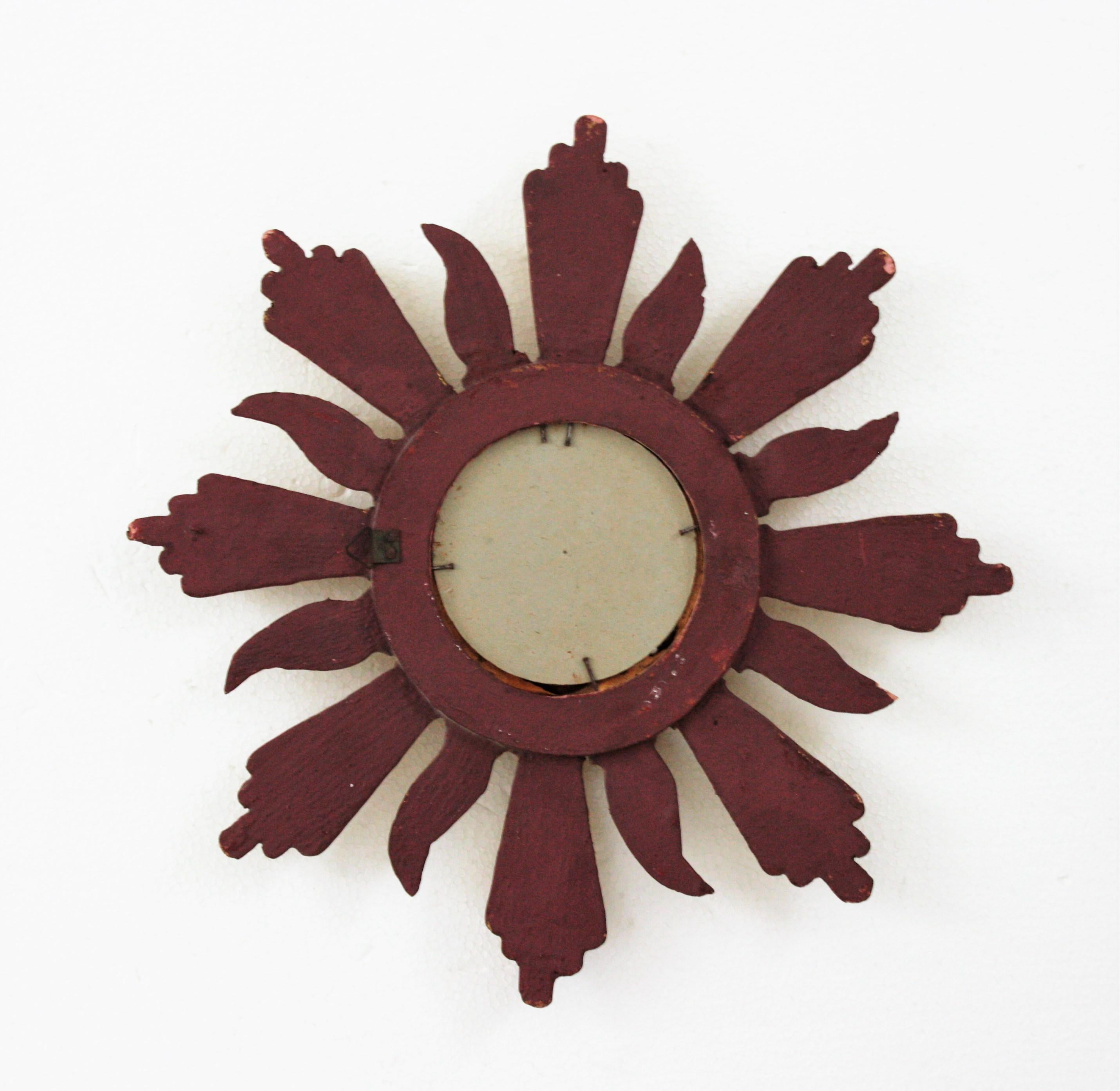 Spanish Baroque Sunburst Giltwood Mirror in Small Scale 5