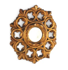 Spanish Baroque Sunburst Mirror in Carved Giltwood and Convex Glass, 1940