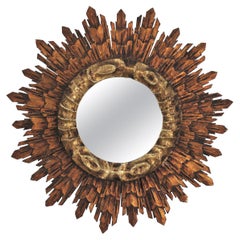 Spanish Baroque Sunburst Mirror in Silver Leaf and Gold Leaf Giltwood