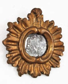 Spanish Baroque Carved Mini Sized Sunburst Mirror, Gold Leaf, Giltwood