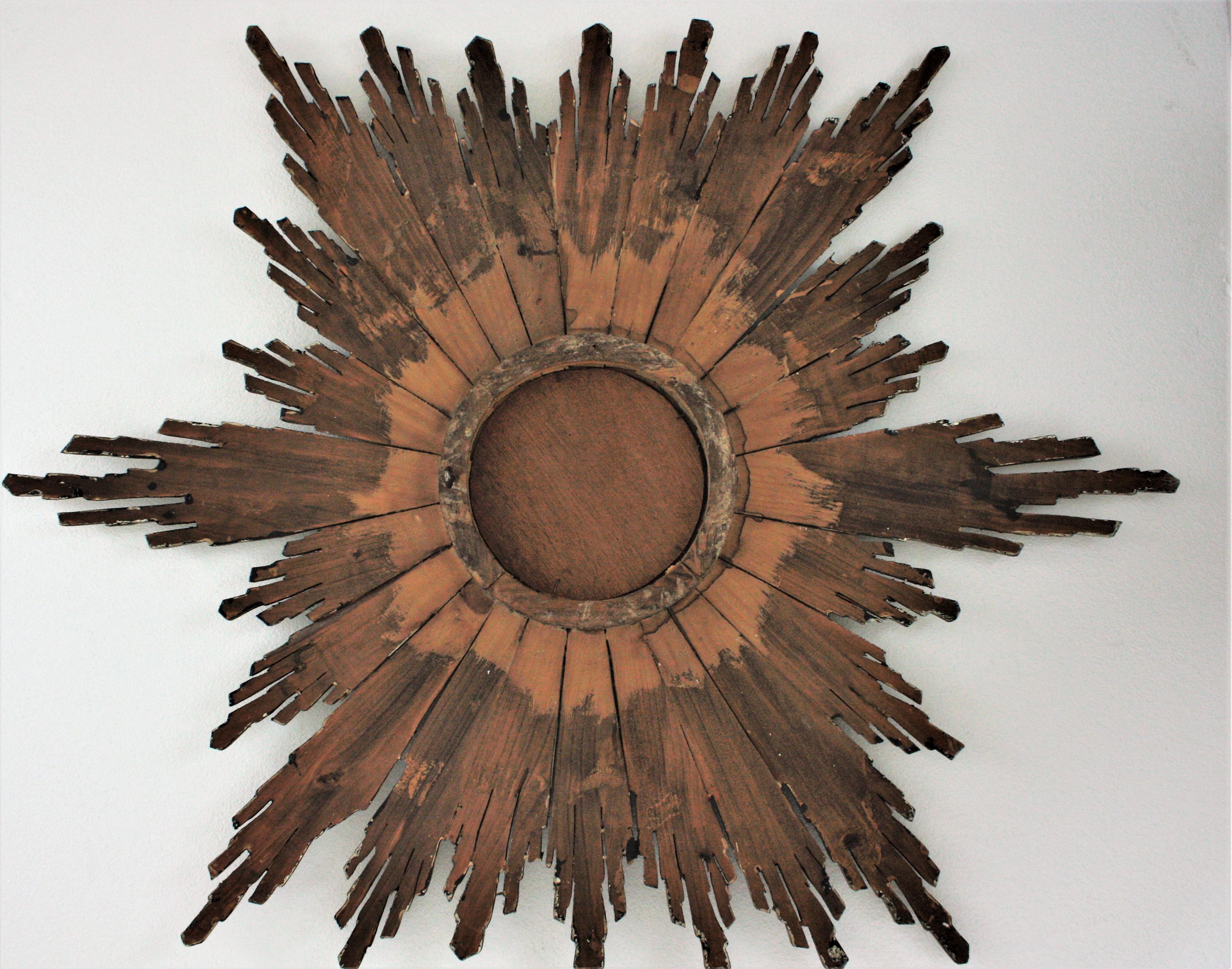 Spanish Baroque Sunburst Starburst Mirror, Silver and Gold Leaf Giltwood 2
