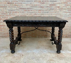 Spanish Baroque Table with Dark Walnut Solomonic Legs with Carved Structure and