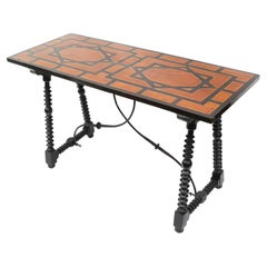 Spanish Baroque Trestle Table with Parquetry Inlay