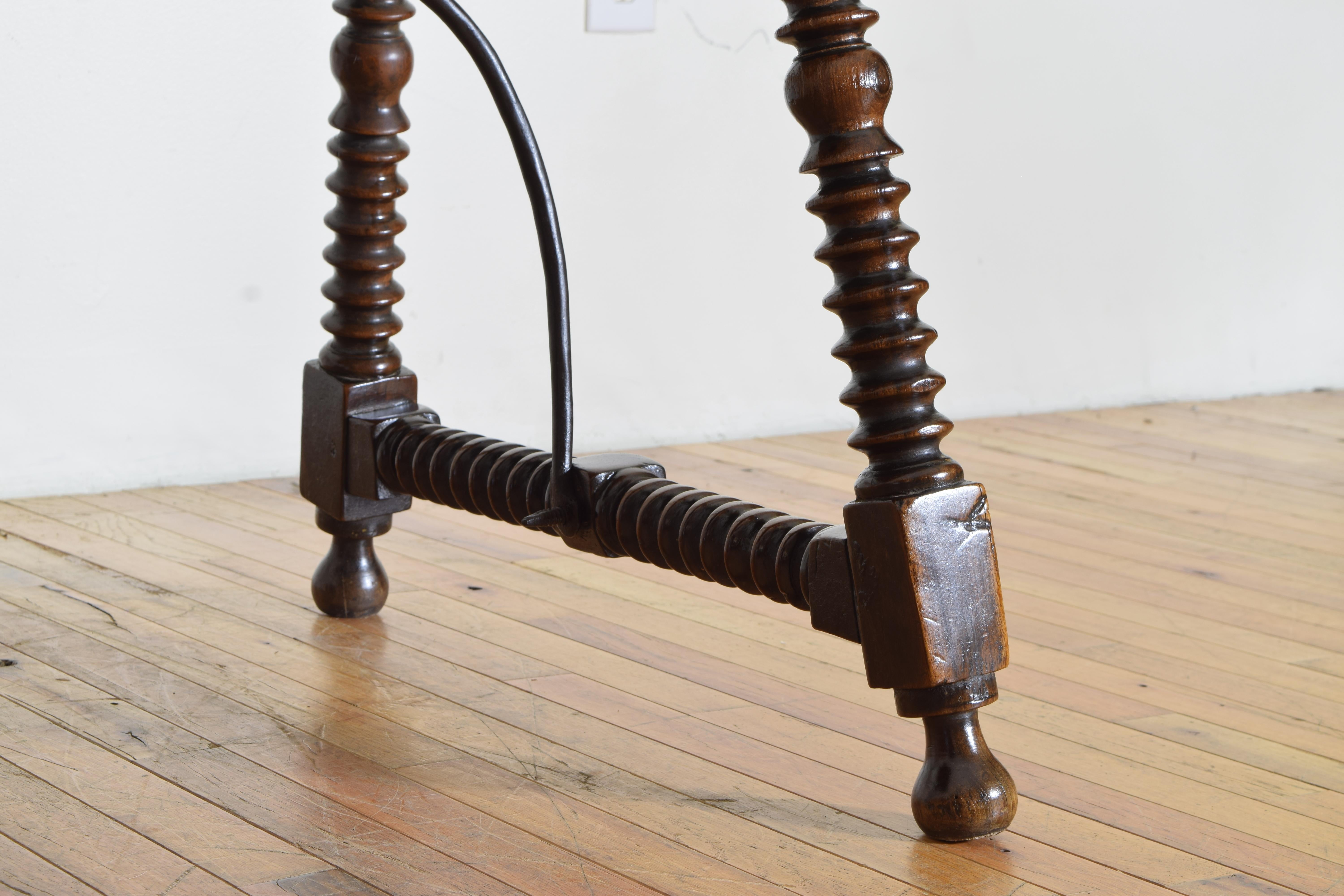 Spanish Baroque Turned Walnut & Iron Center Table or Writing Table, 17thc 2