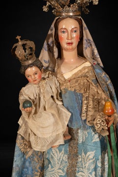 Spanish Baroque Virgin and Child Figure, 17th–18th Century, with Silver crown