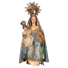 Spanish Baroque Virgin and Child Figure, 17th–18th Century, with Silver crown