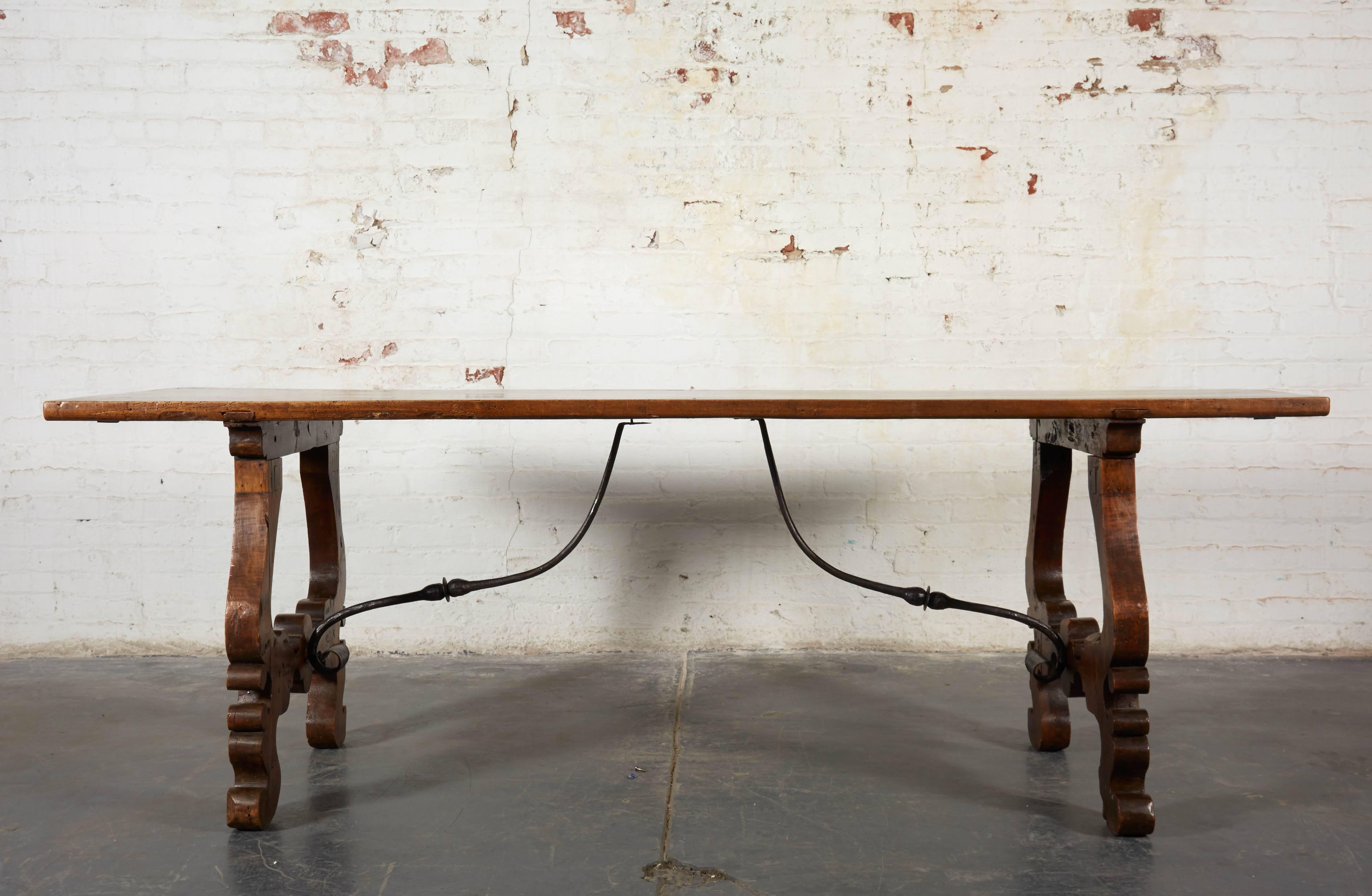 Spanish Baroque Walnut and Wrought-Iron Refectory Table In Good Condition In New York, NY