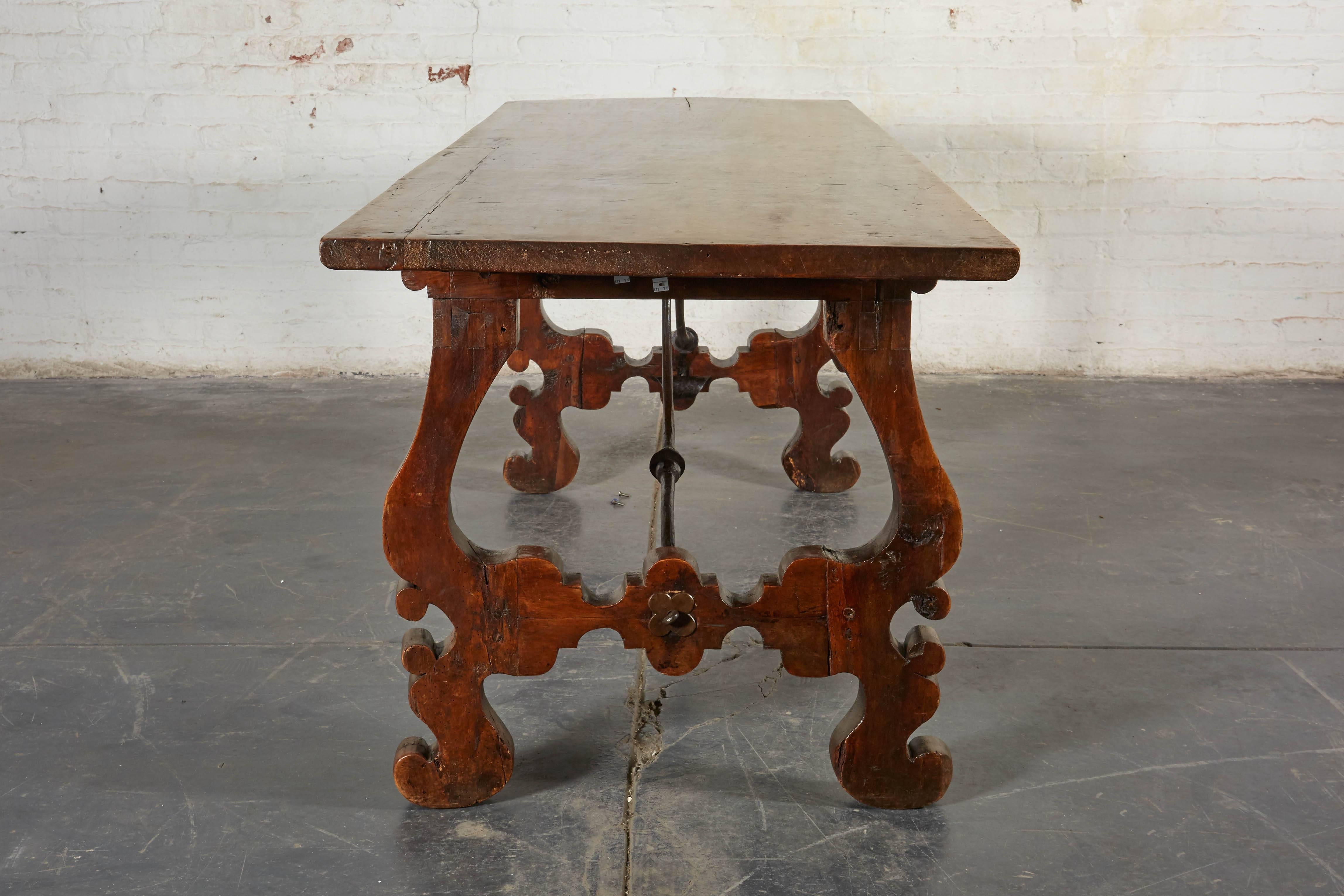 19th Century Spanish Baroque Walnut and Wrought-Iron Refectory Table