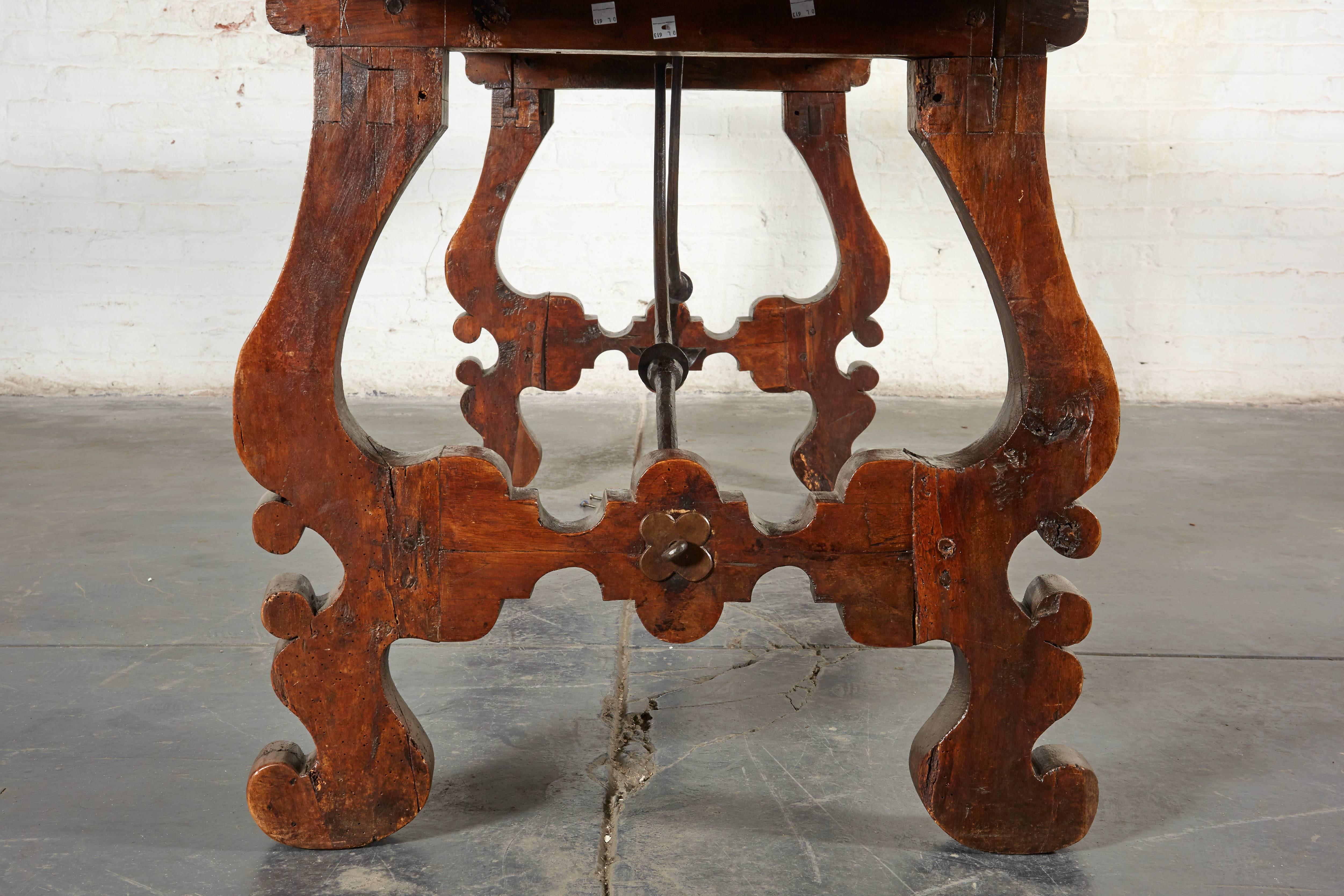 Wrought Iron Spanish Baroque Walnut and Wrought-Iron Refectory Table