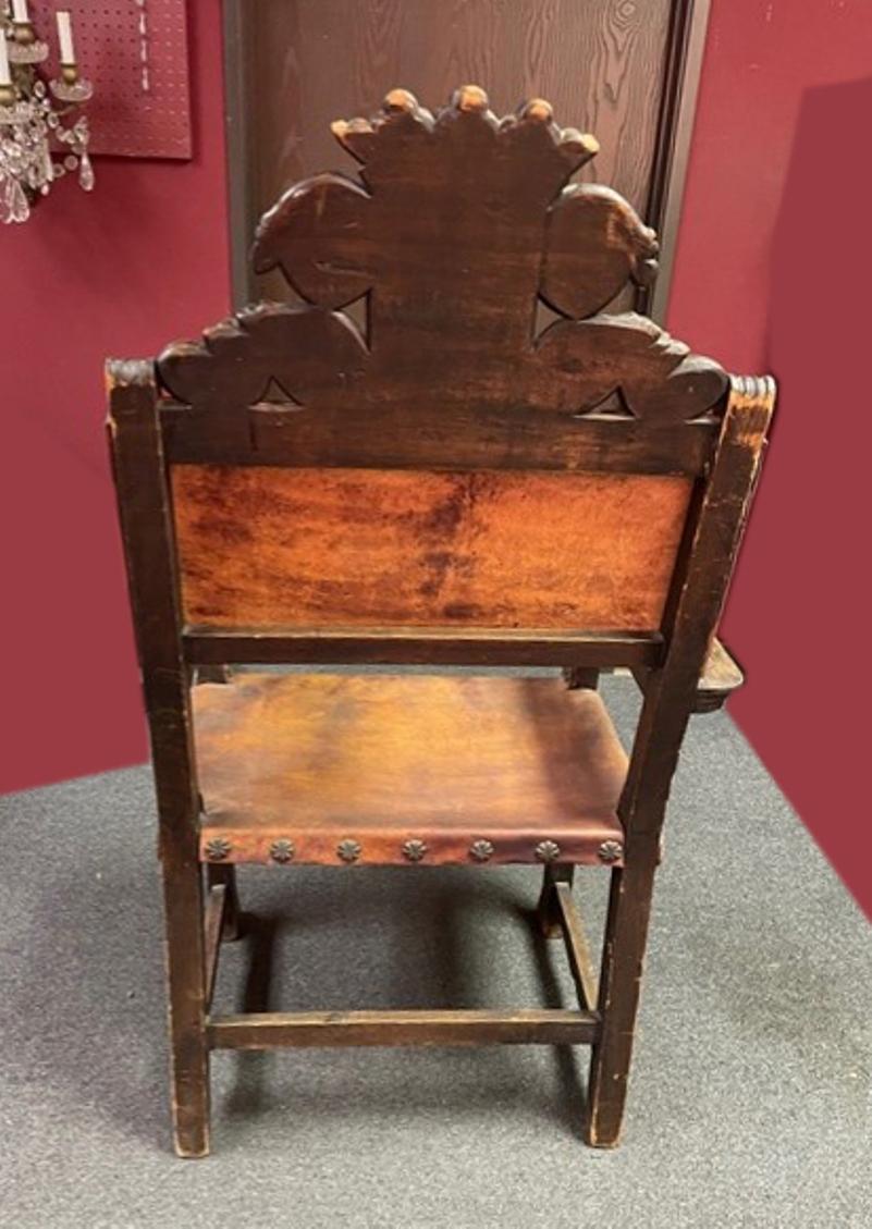 Spanish Baroque walnut armchair with crown and coat of arm, Early 19c 3