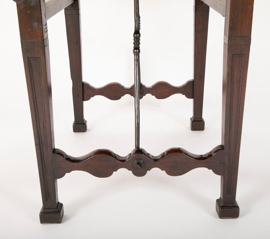 Spanish Baroque Walnut Drop Leaf Table with Wrought Iron Stretchers For Sale 6