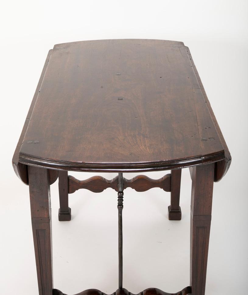 Spanish Baroque Walnut Drop Leaf Table with Wrought Iron Stretchers For Sale 3