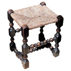 Spanish baroque wicker rush and spindle leg stool, 18th century