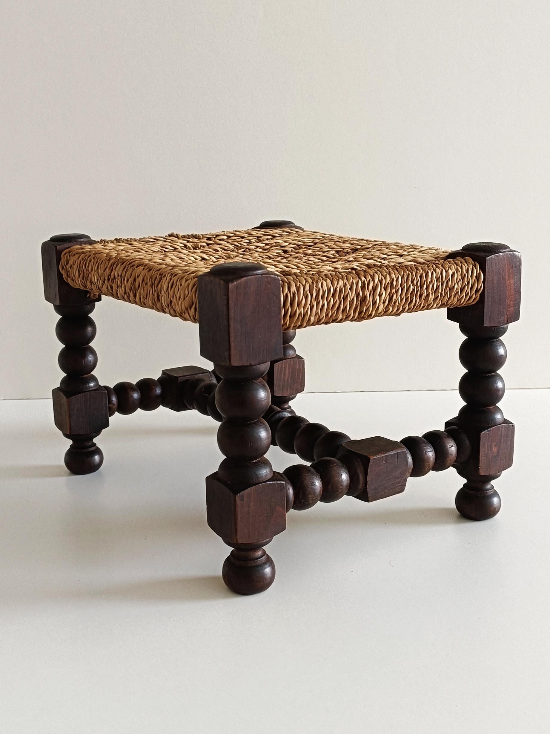 Baroque Wood And Natural Fiber Pair of Footstools, Spain 17th/18th C 10