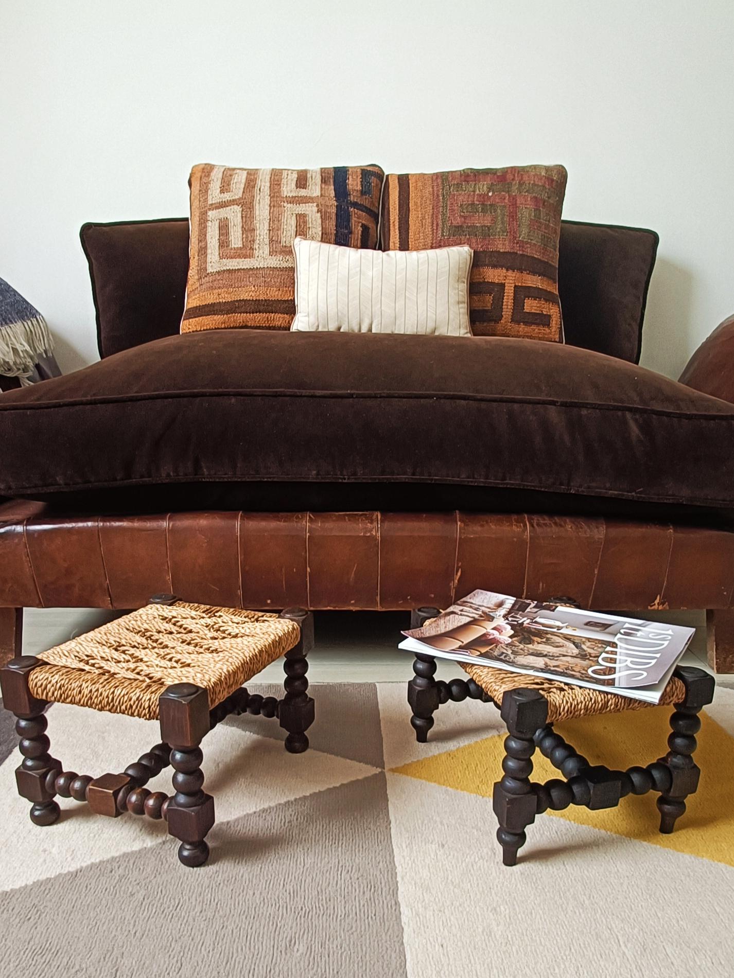 Baroque Wood And Natural Fiber Pair of Footstools, Spain 17th/18th C 9