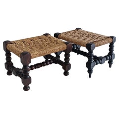 Baroque Wood And Natural Fiber Pair of Footstools, Spain 17th/18th C