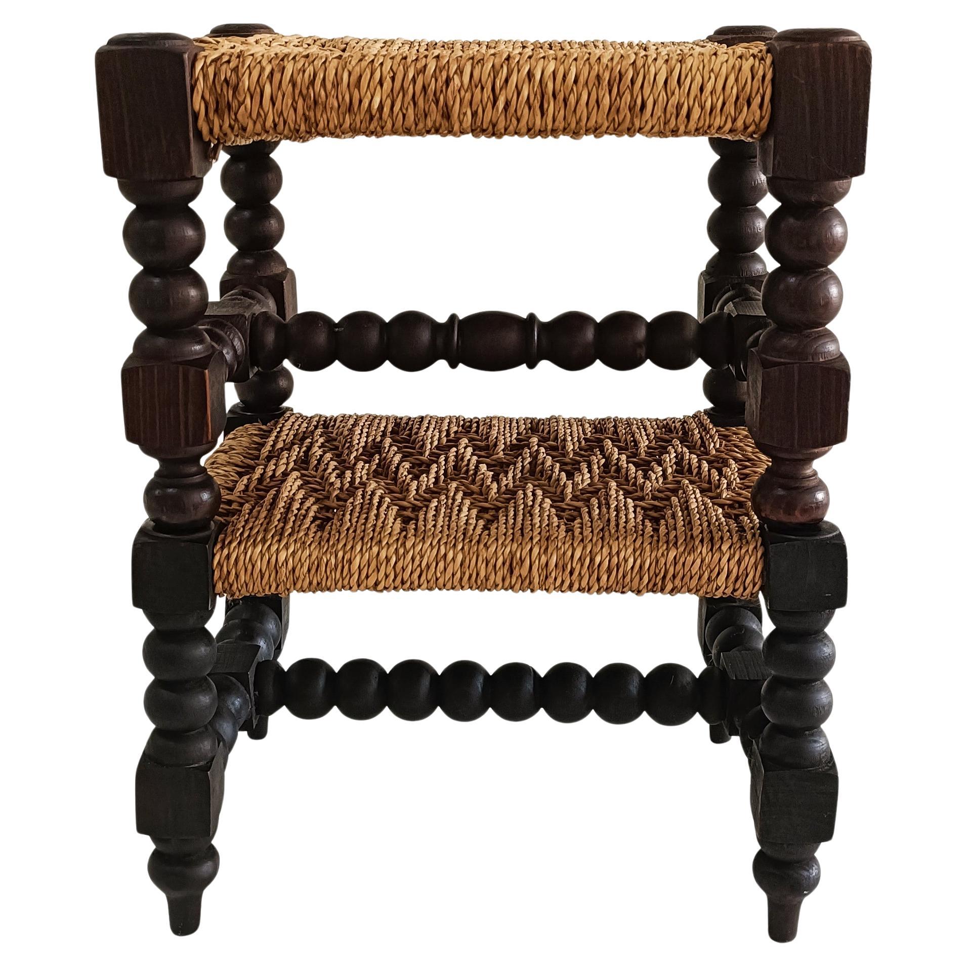 Baroque Wood And Natural Fiber Pair of Footstools, Spain 17th/18th C 1