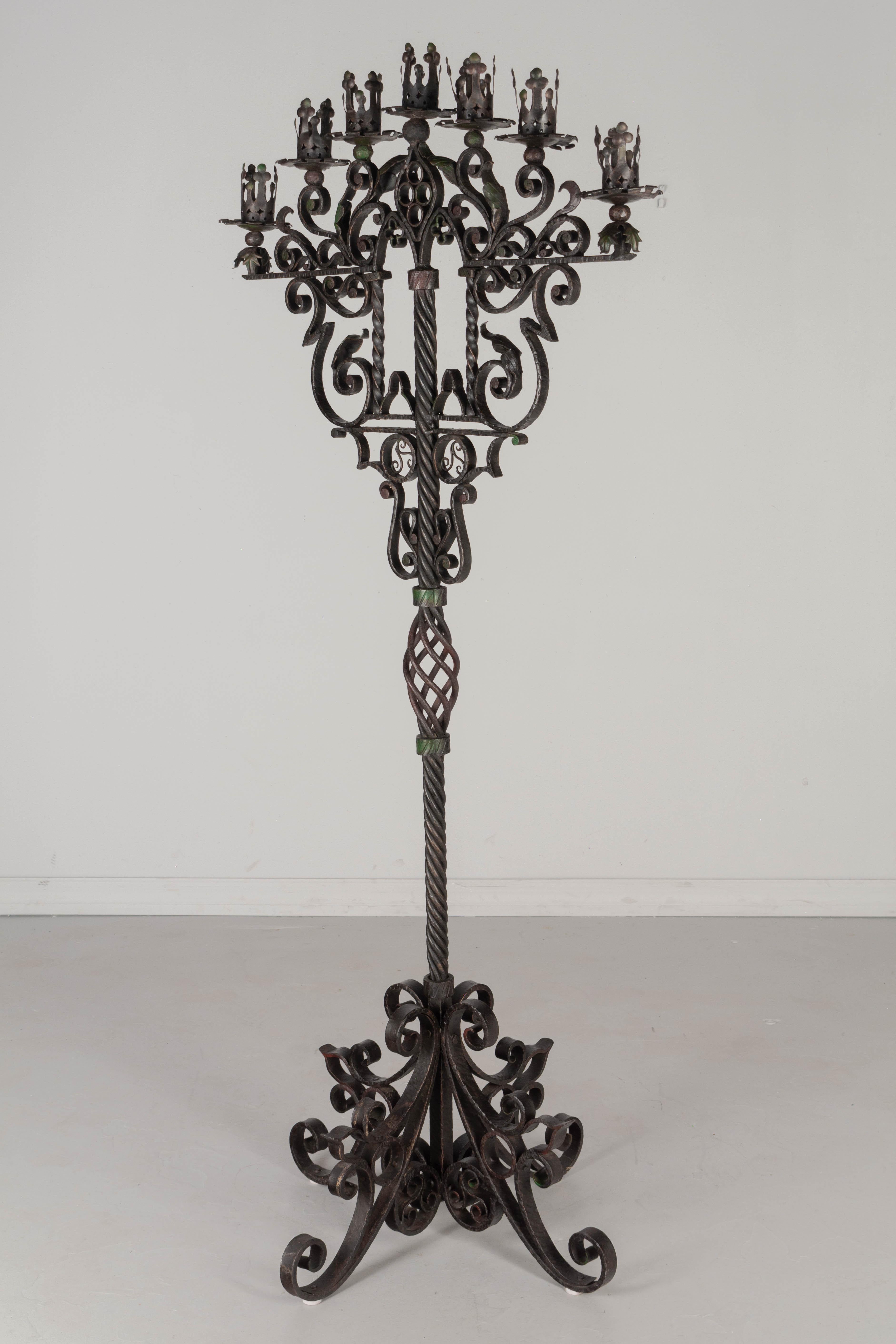 Spanish Baroque Wrought Iron Floor Candelabra In Good Condition For Sale In Winter Park, FL