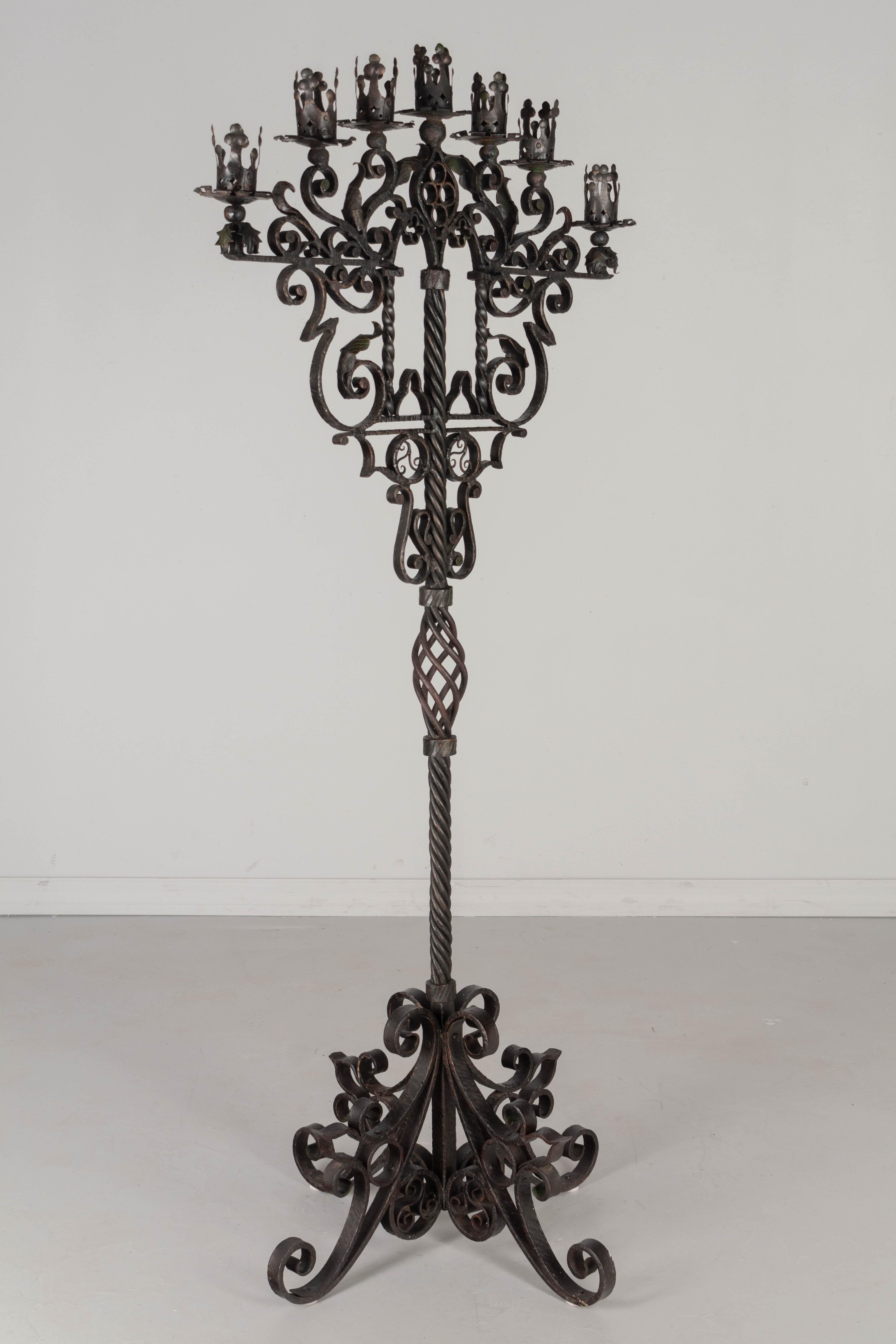 Spanish Baroque Wrought Iron Floor Candelabra For Sale 1