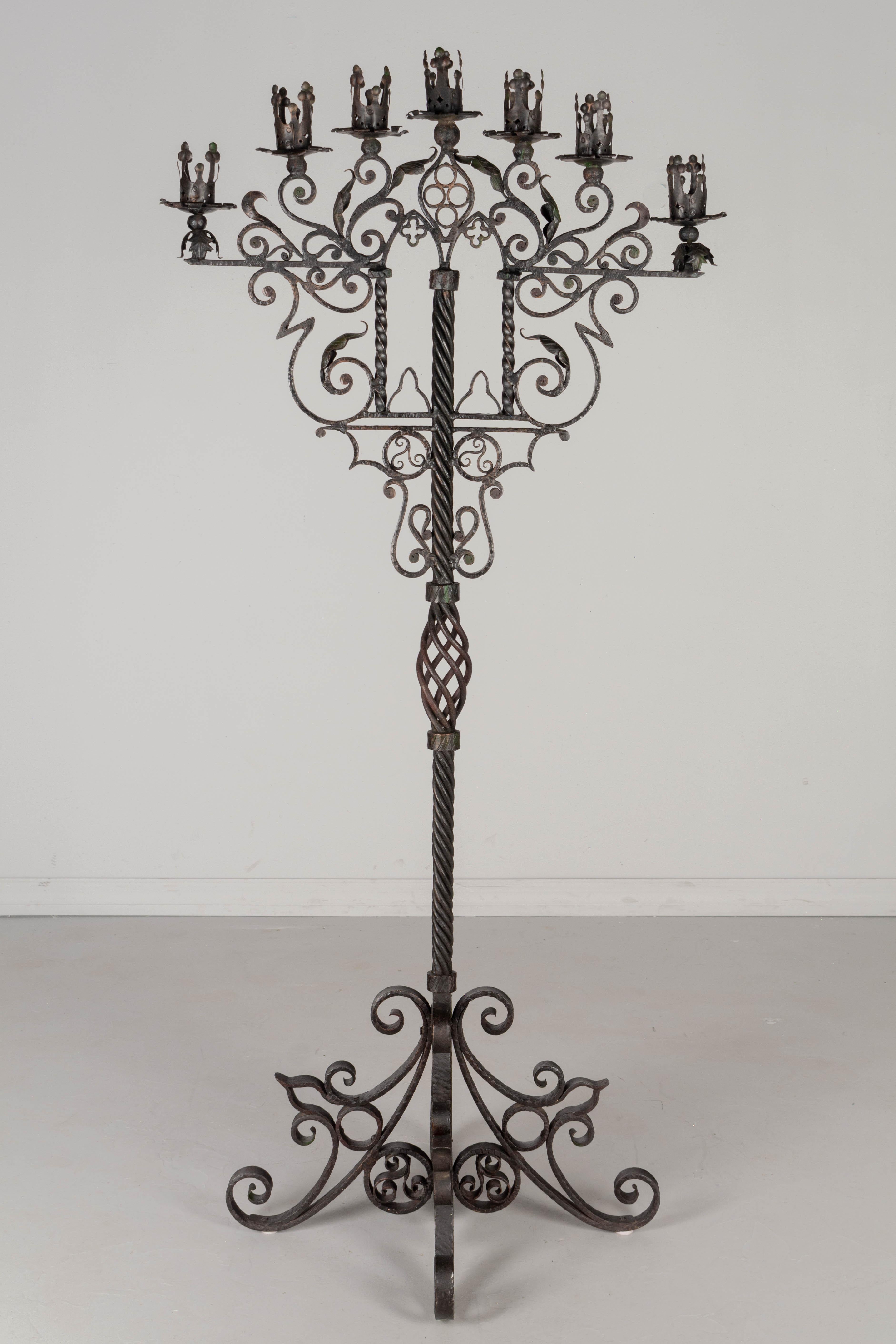 Spanish Baroque Wrought Iron Floor Candelabra For Sale 2