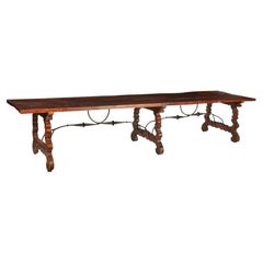Spanish Baroque Wrought Iron Mounted Walnut Refectory Table