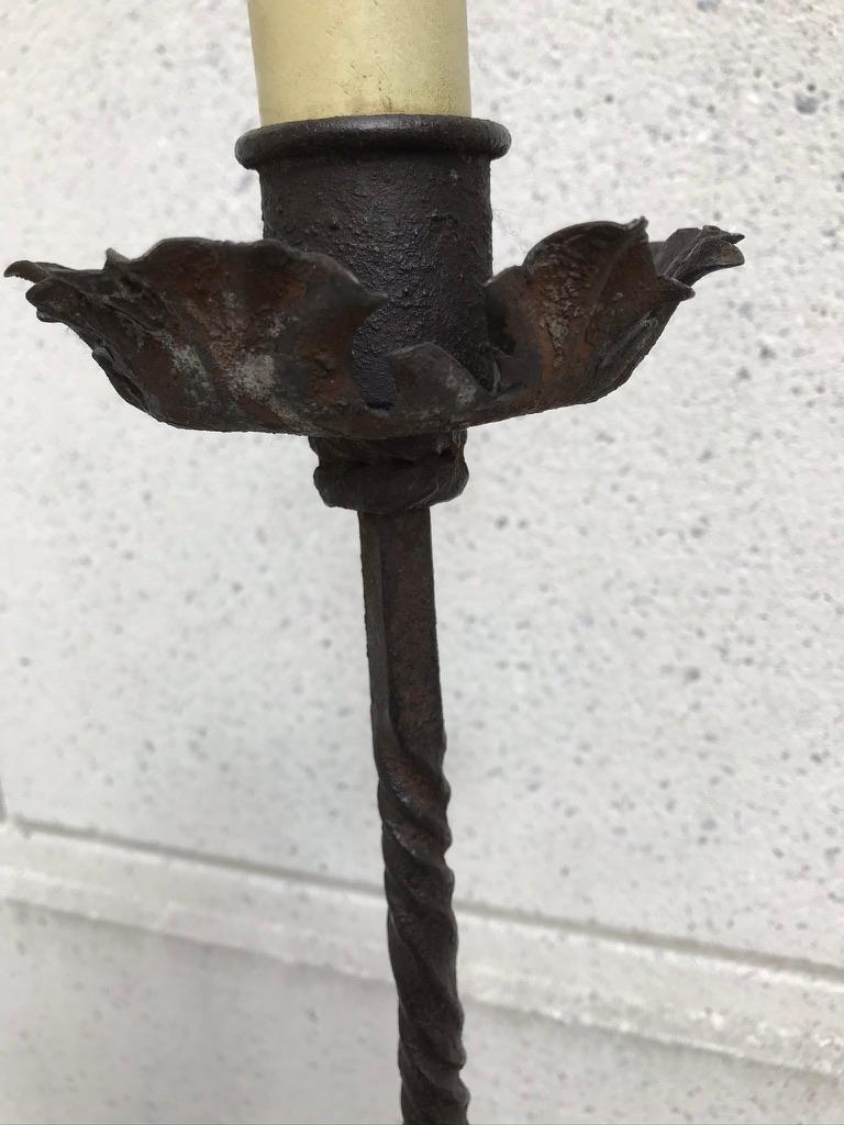 Spanish Baroque Wrought Iron Torchere Floor Lamp In Good Condition For Sale In Stamford, CT