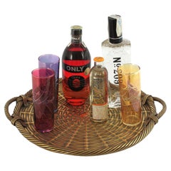 Spanish Brass Round Centerpiece Tray with Basket Weave Design by Valenti, 1950s