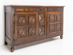 Spanish Basque Buffet Credenza Sideboard Oak Two Doors and Drawers, circa 1960