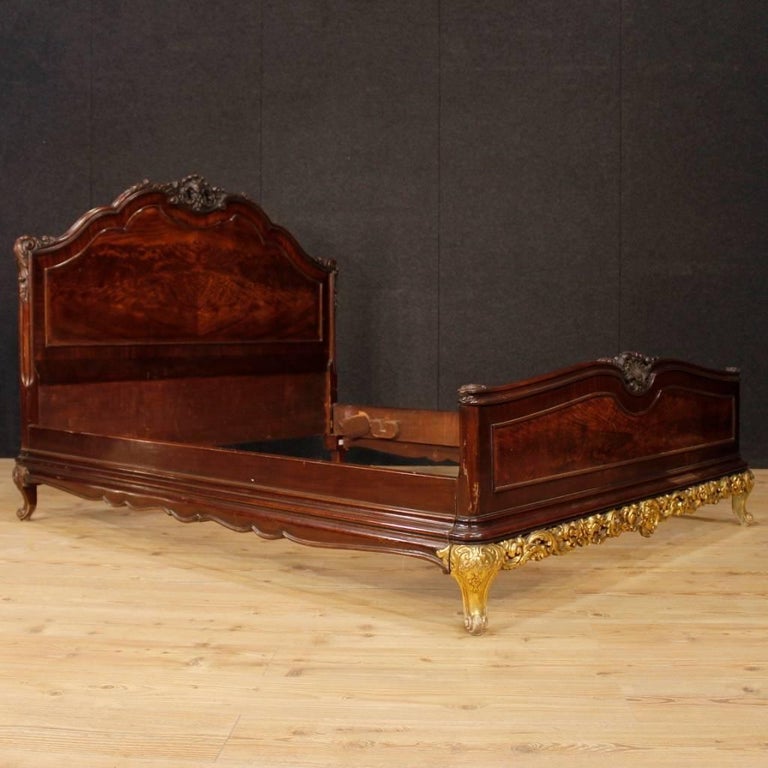 Spanish Bed in Carved and Gilt Mahogany Wood from 20th Century For Sale