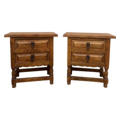 Spanish Bedside Tables With Drawers And Iron Hardware, 1950s, Set Of 2