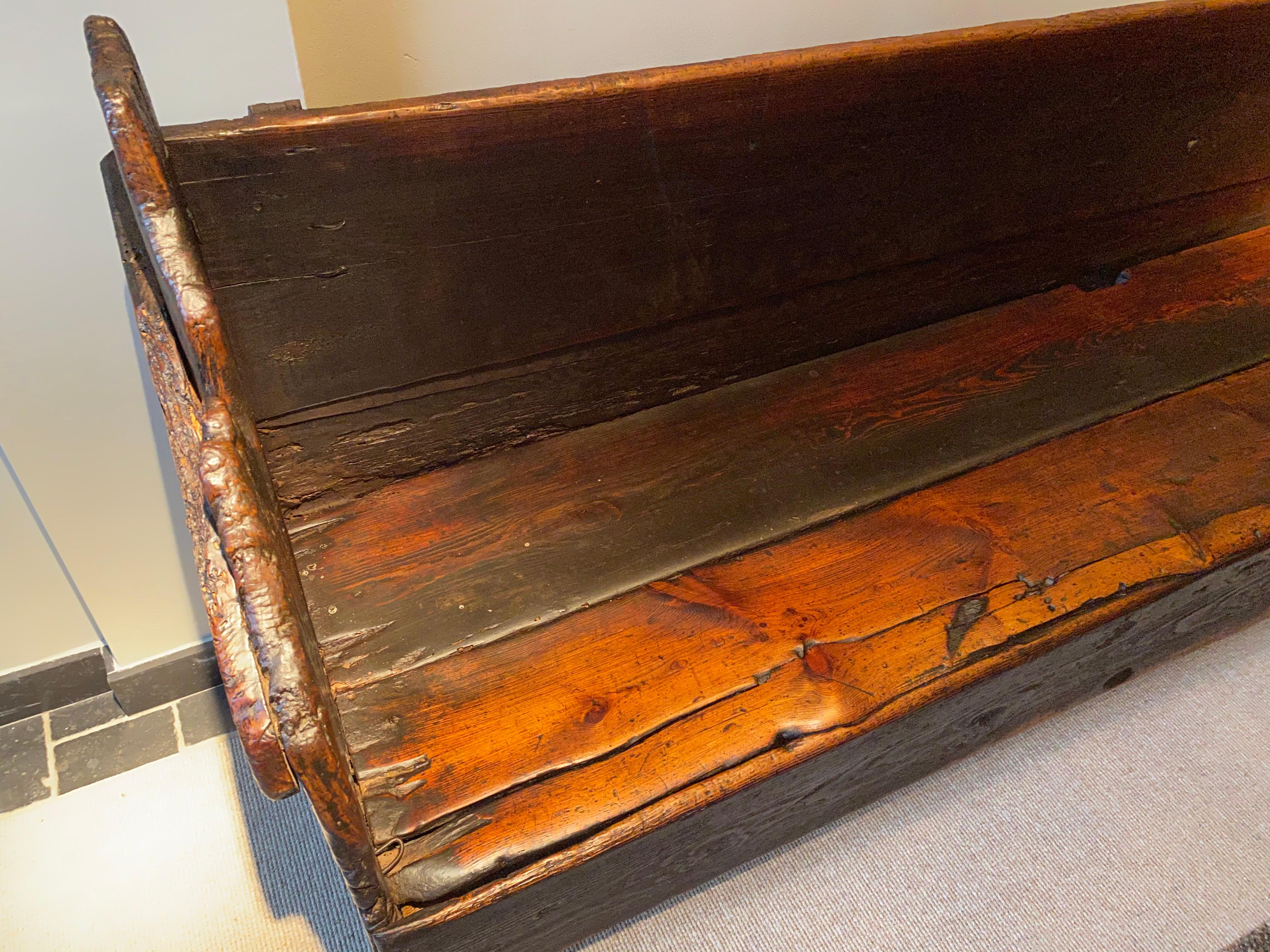 Mid-19th Century Antique Wooden Spanish Seating Bench in a beautiful Patinated Pine, 19 th Century For Sale