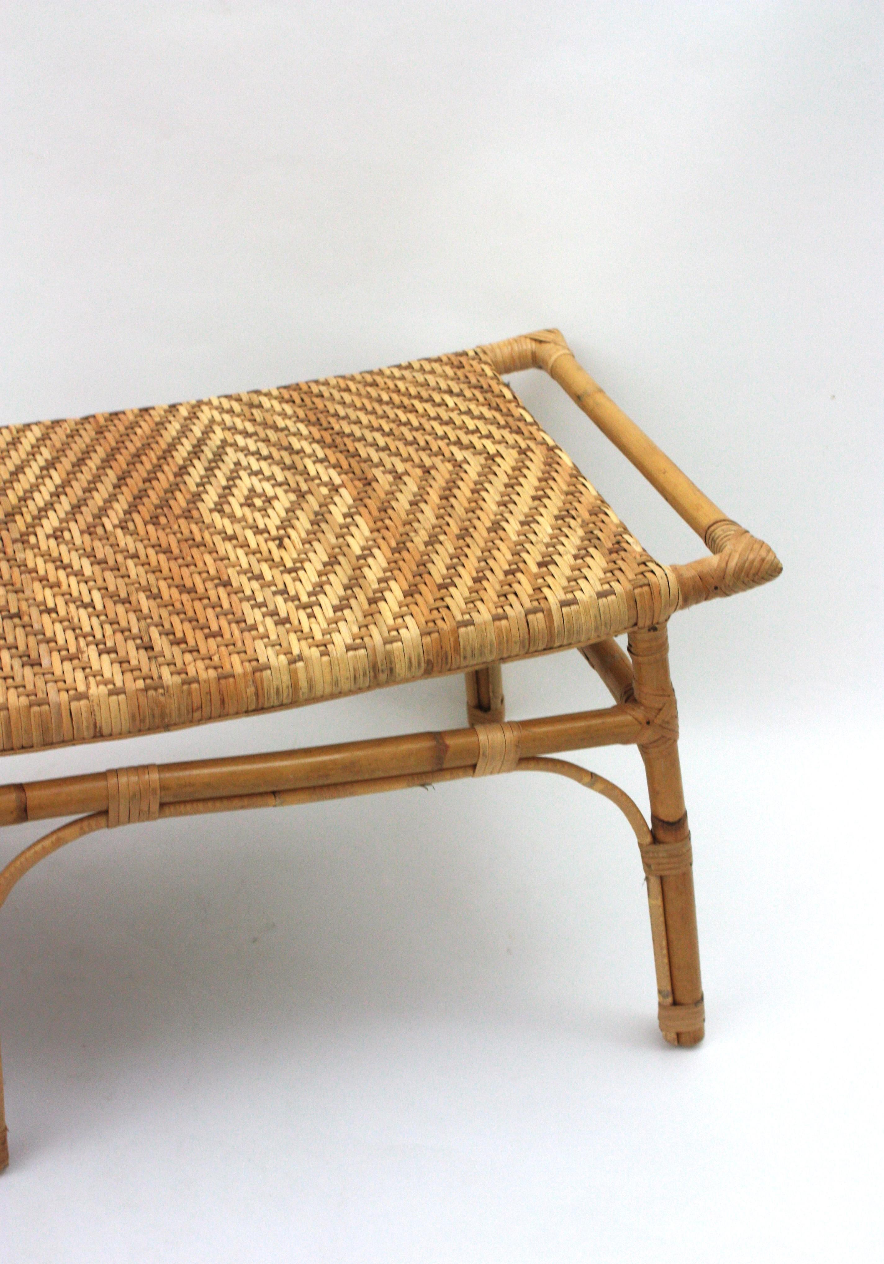 Spanish Bench or Coffee Table in Rattan and Woven Cane, 1960s For Sale ...