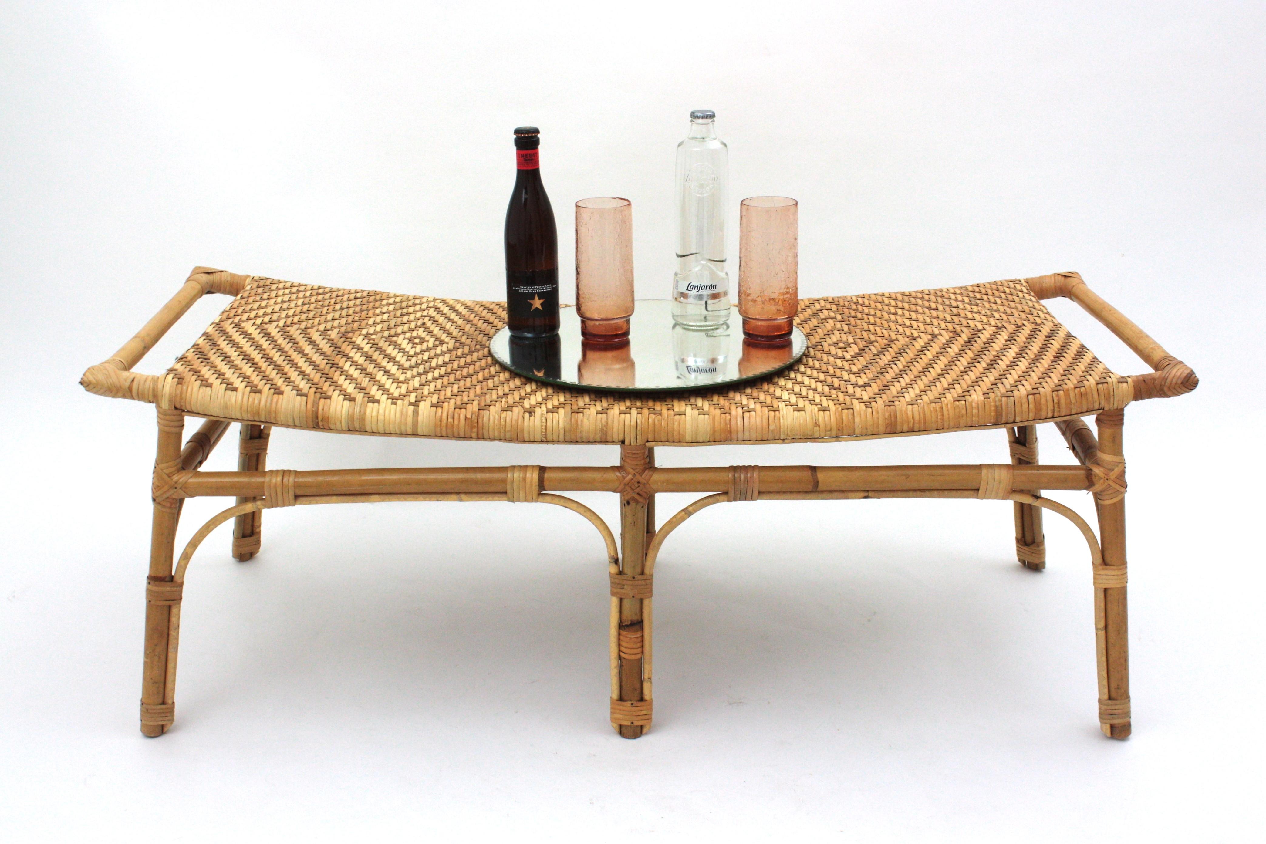 Spanish Bench or Coffee Table in Rattan and Woven Cane, 1960s For Sale ...