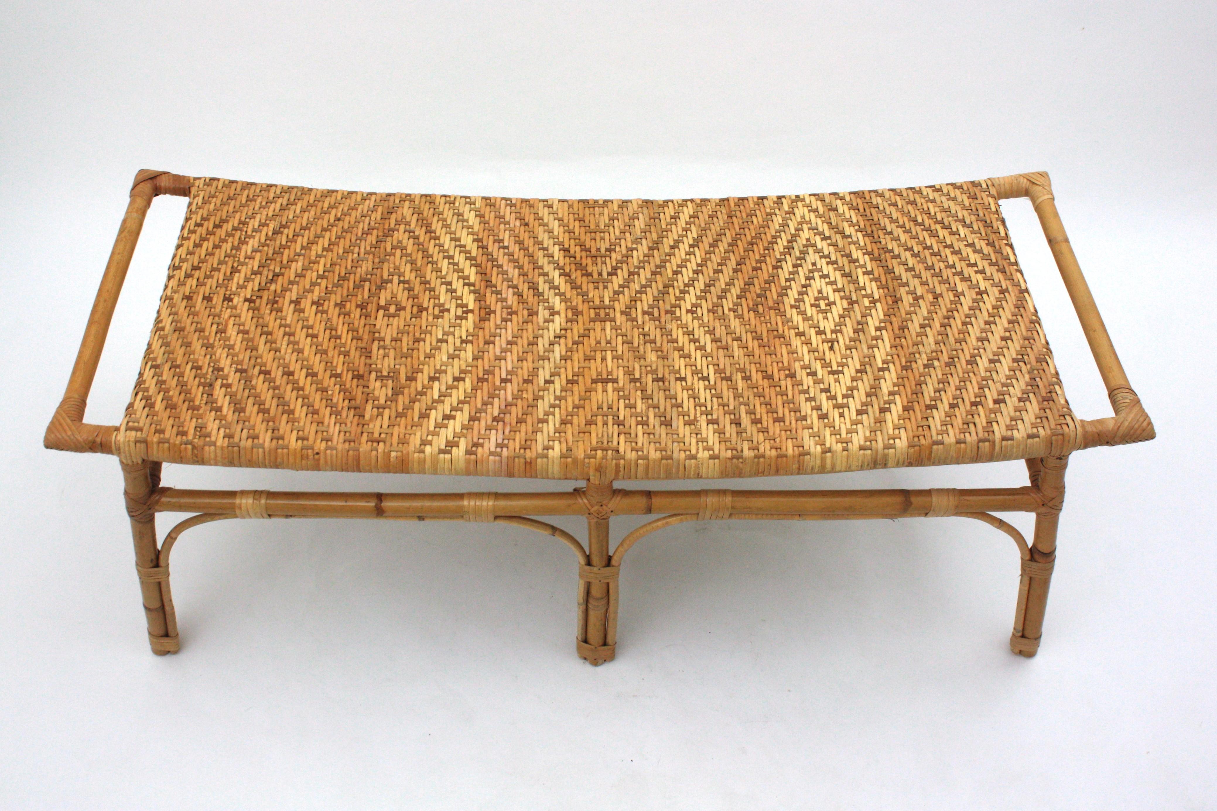 Spanish Bench or Coffee Table in Rattan and Woven Cane, 1960s For Sale ...