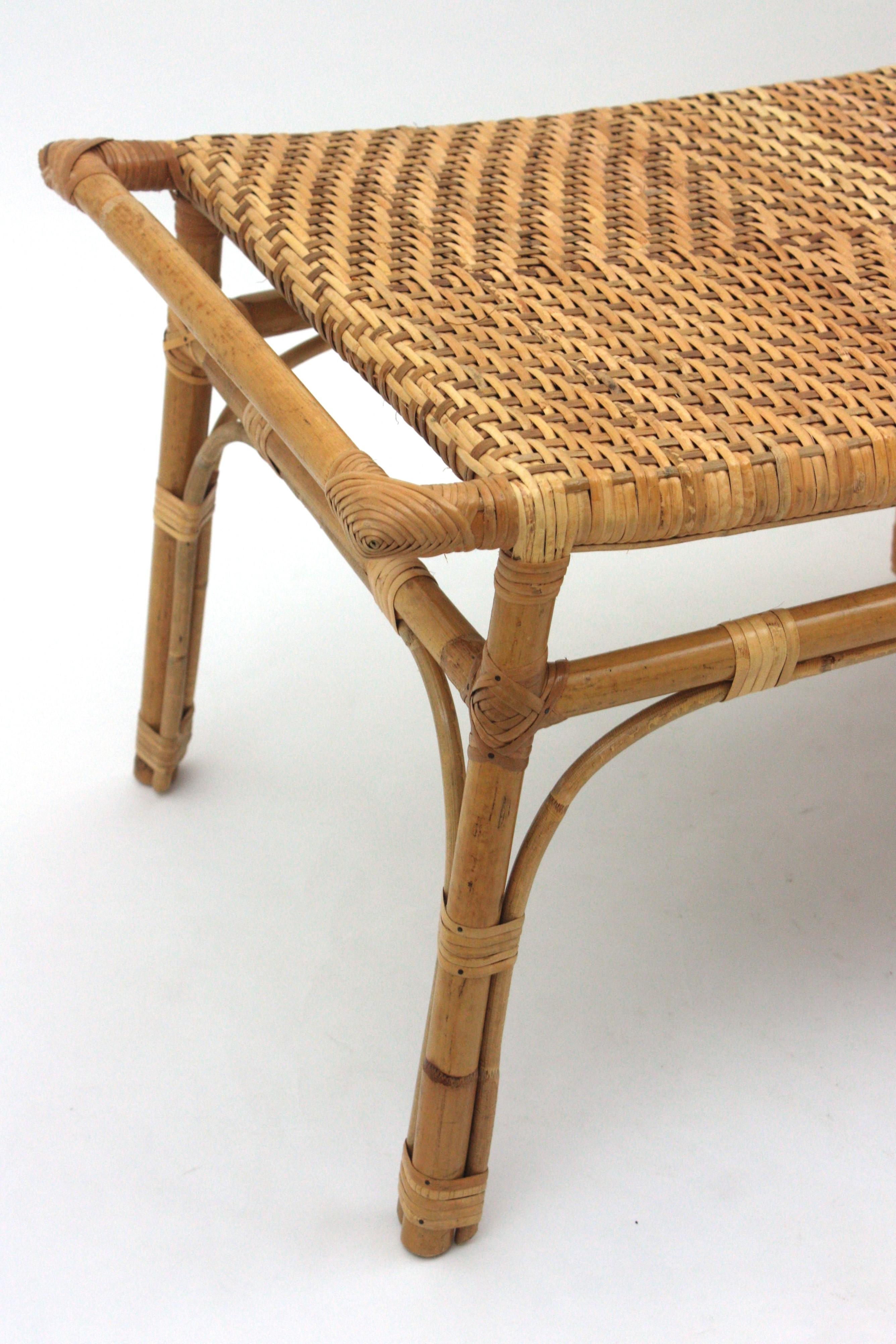 Spanish Bench or Coffee Table in Rattan and Woven Cane, 1960s For Sale ...