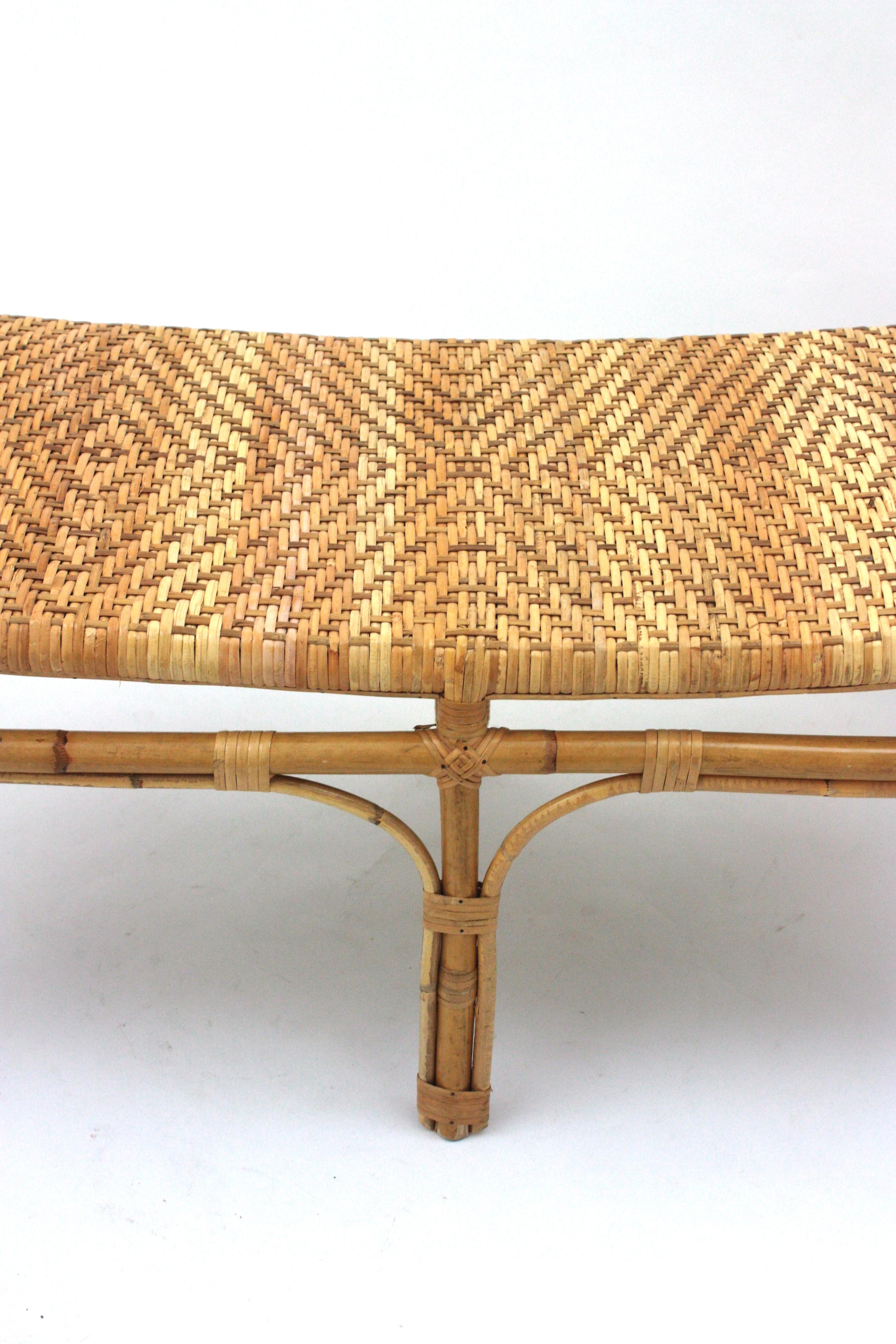 Spanish Bench or Coffee Table in Rattan and Woven Cane, 1960s For Sale ...