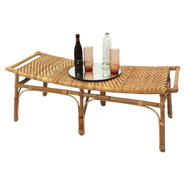 Spanish Bench or Coffee Table in Rattan and Woven Cane, 1960s For Sale ...