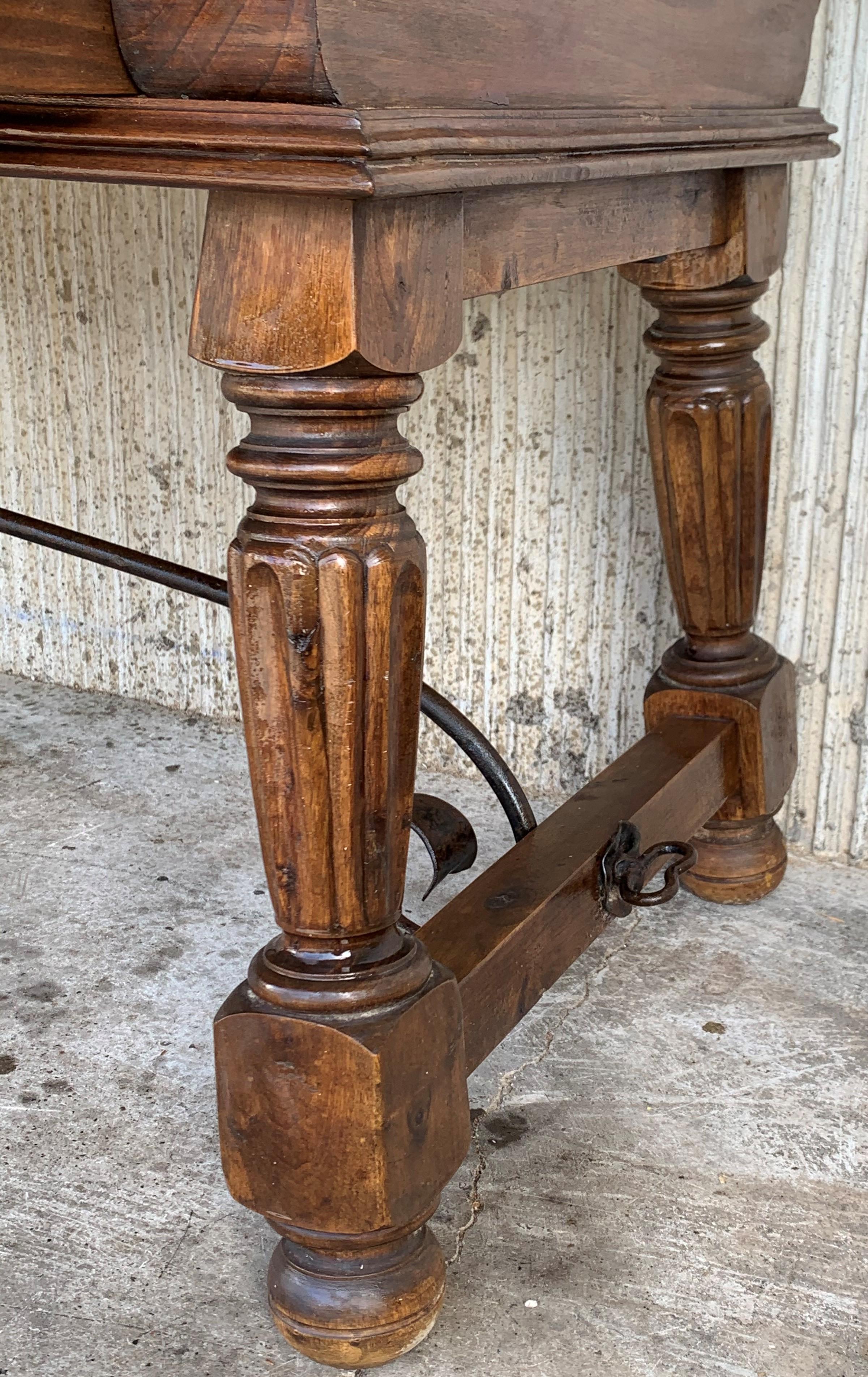 Spanish Bench or Low Console Table with Marquetry Drawers and Iron Stretcher 3