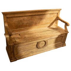 Spanish Bench with Washed Wooden Armrests with Storage Compartment with Lid