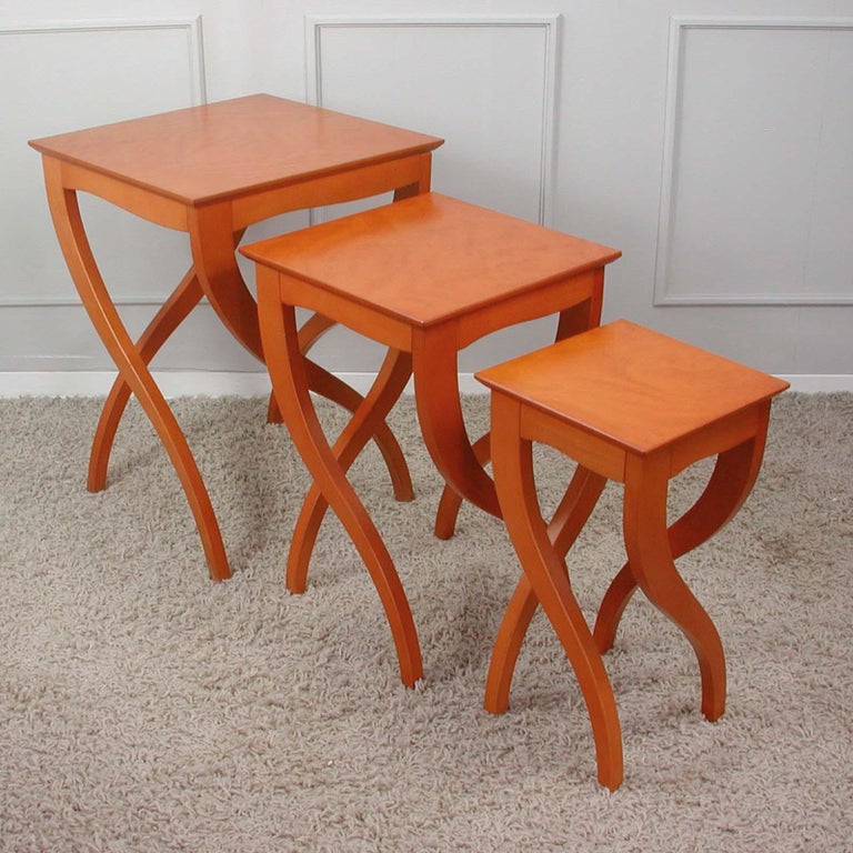 Spanish Birds Eye Cherrywood Nesting Tables by Jaume Torras for Scarabat For Sale 8