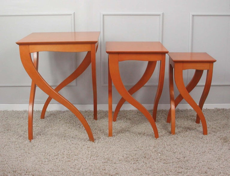 Spanish Birds Eye Cherrywood Nesting Tables by Jaume Torras for Scarabat In Good Condition For Sale In Nümbrecht, NRW