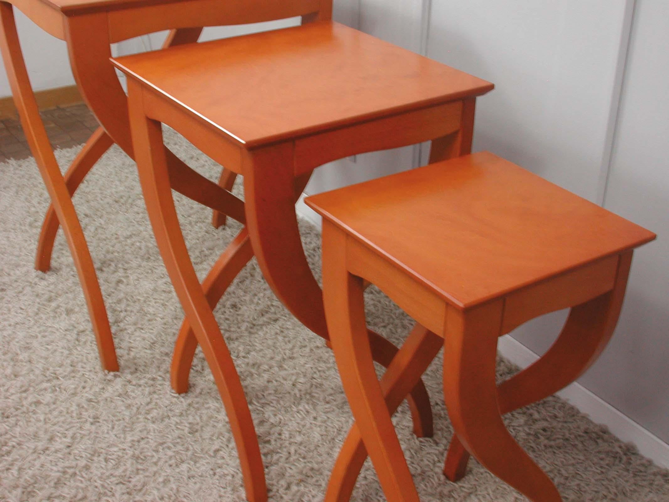 Late 20th Century Spanish Birds Eye Cherrywood Nesting Tables by Jaume Torras for Scarabat