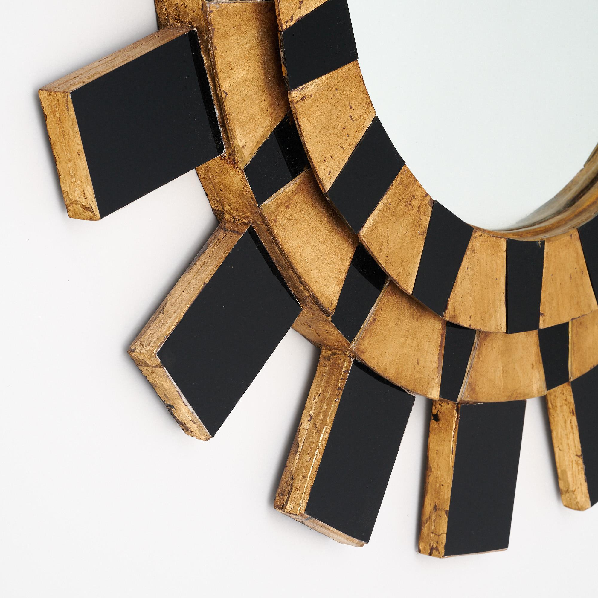 Miroir Sunburst espagnol noir et or Bon état - En vente à Austin, TX