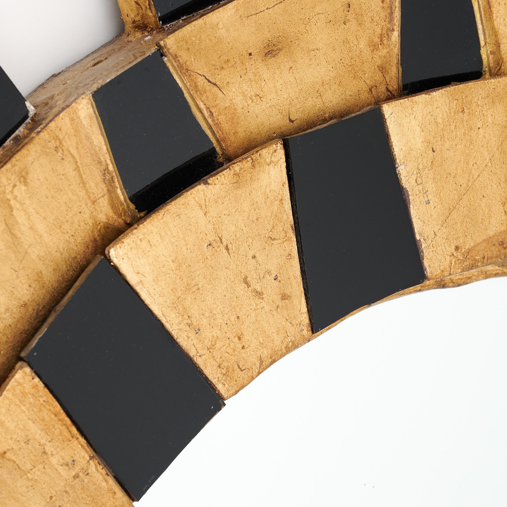 Verre Miroir Sunburst espagnol noir et or en vente